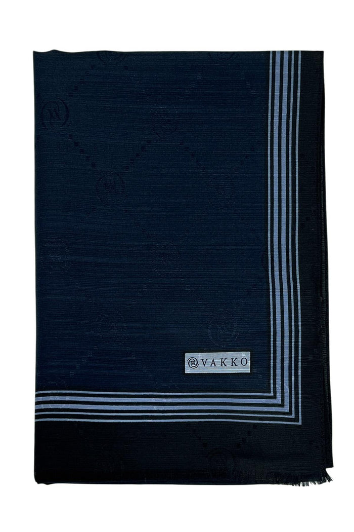 Vakko Pamuk İpek Şal - Bordürlü Monogram - Koyu Lacivert