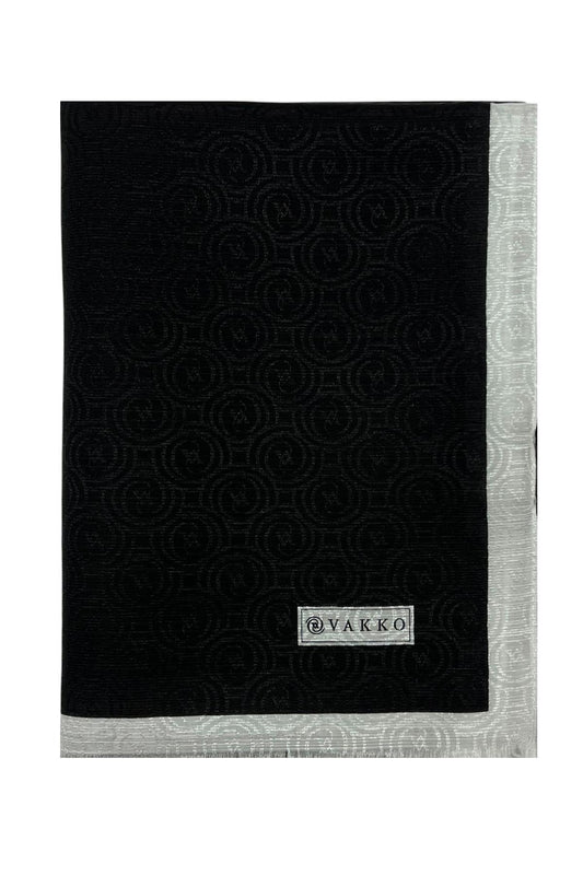 Vakko Pamuk İpek Şal - Helezon Monogram - Siyah Beyaz