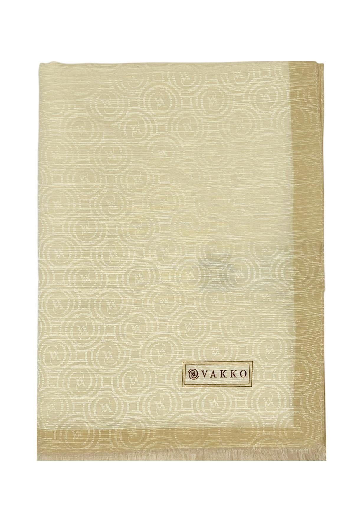 Vakko Pamuk İpek Şal - Helezon Monogram - Krem