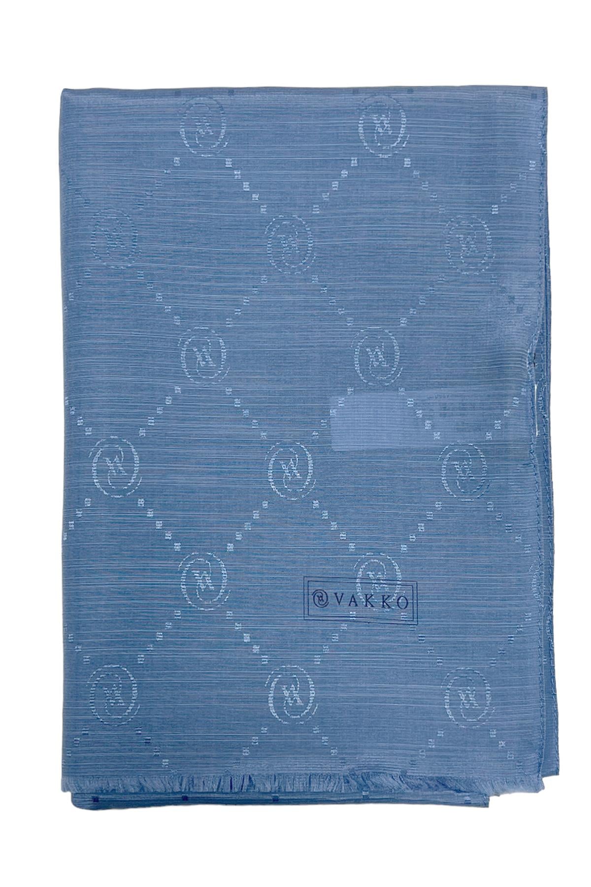 Vakko Pamuk İpek Şal - Monogram - Açık Kot Mavi