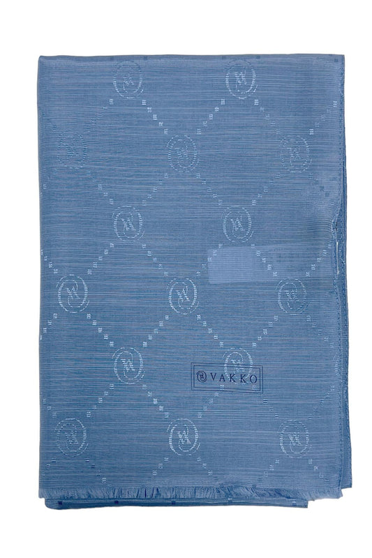Vakko Pamuk İpek Şal - Monogram - Açık Kot Mavi