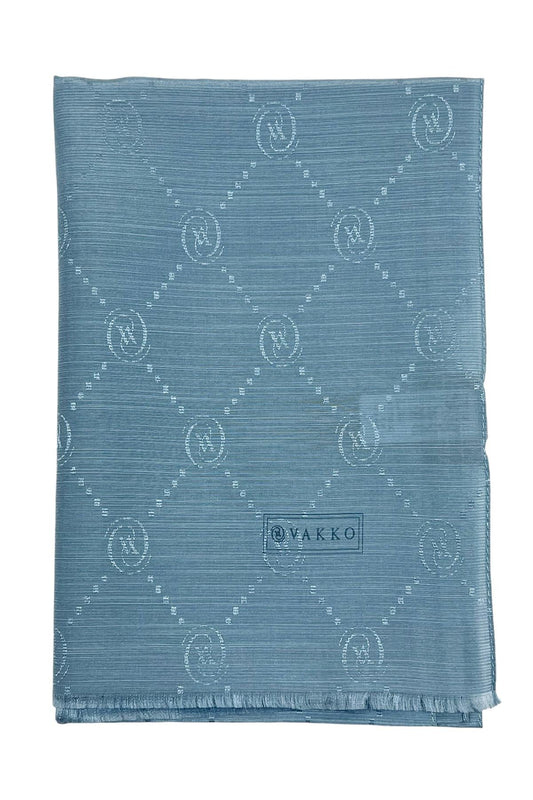 Vakko Pamuk İpek Şal - Monogram - Gök Mavi