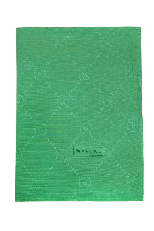 Vakko Pamuk İpek Şal - Monogram - Koyu Mint