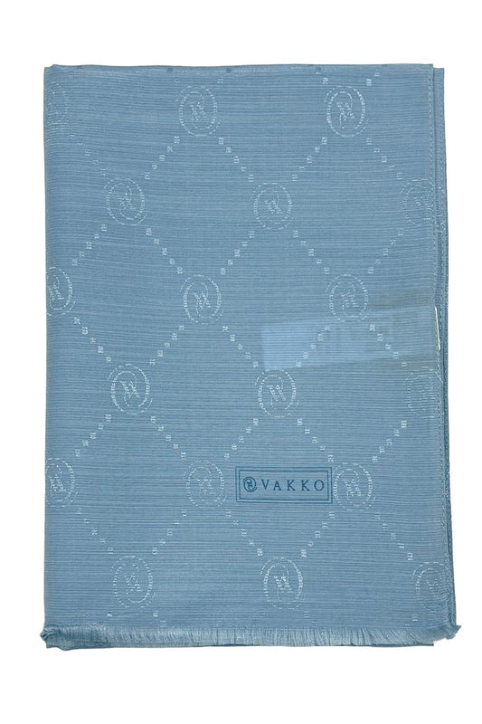 Vakko Pamuk İpek Şal - Monogram - Metalik Mavi