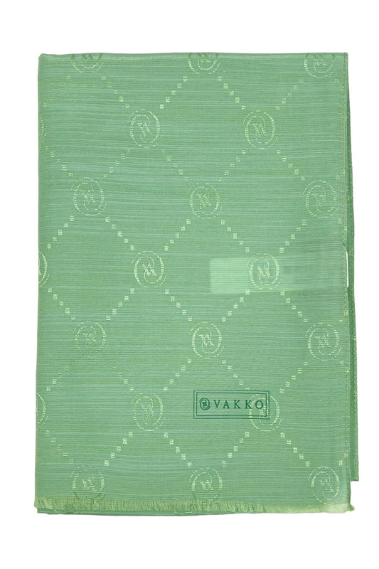 Vakko Pamuk İpek Şal - Monogram - Su Yeşili