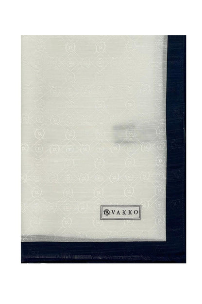 Vakko Pamuk İpek Şal - Şeritli Hologram - Beyaz Lacivert