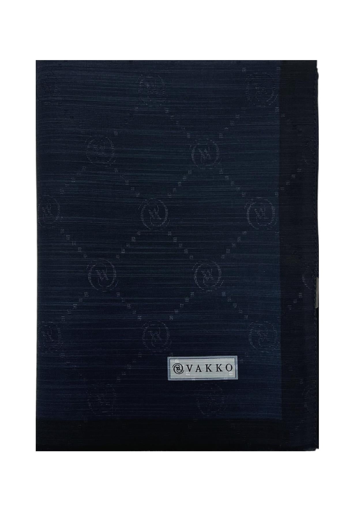 Vakko Pamuk İpek Şal - Şeritli Monogram - Lacivert
