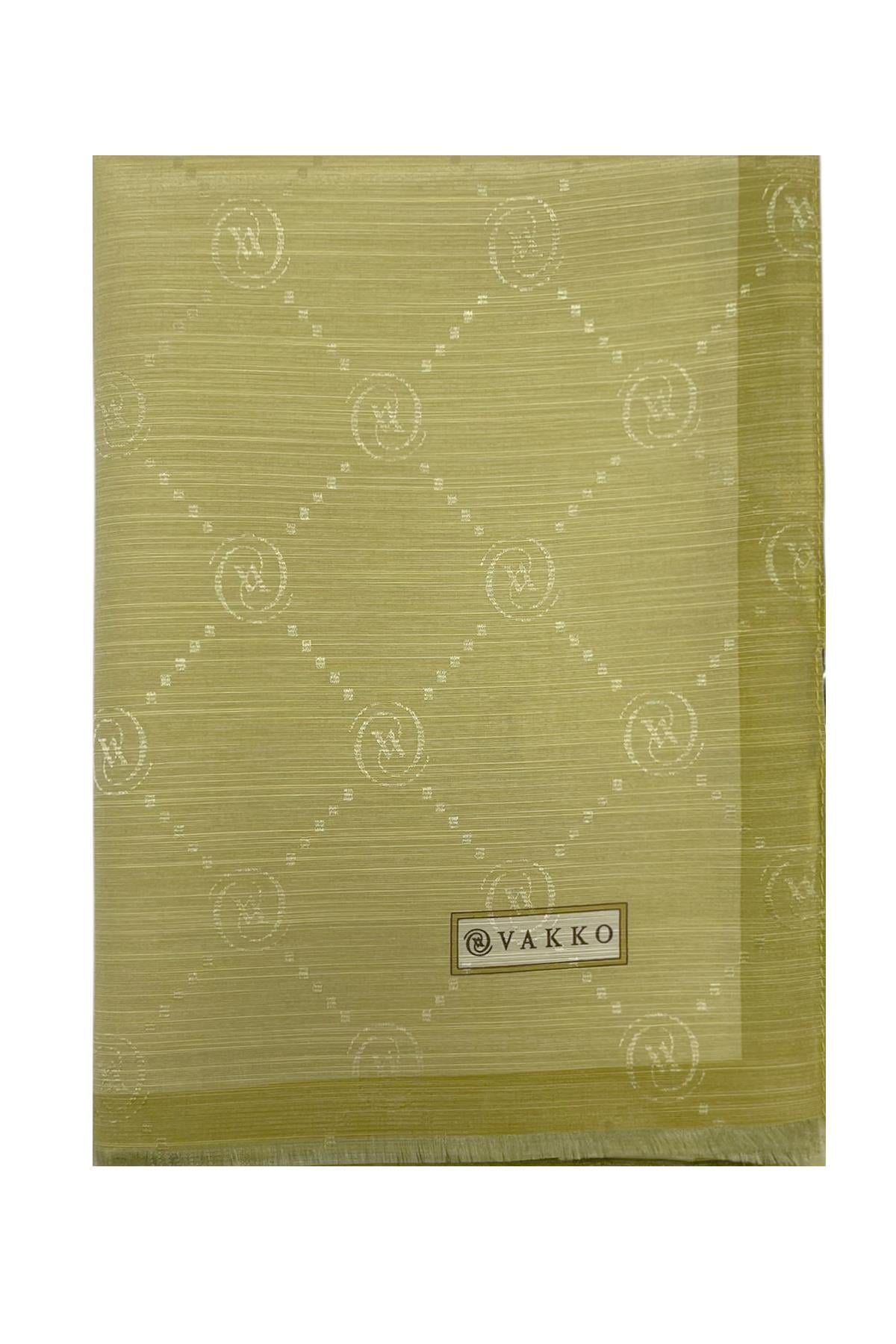 Vakko Pamuk İpek Şal - Şeritli Monogram - Açık Yeşil
