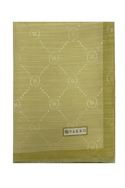 Vakko Pamuk İpek Şal - Şeritli Monogram - Açık Yeşil