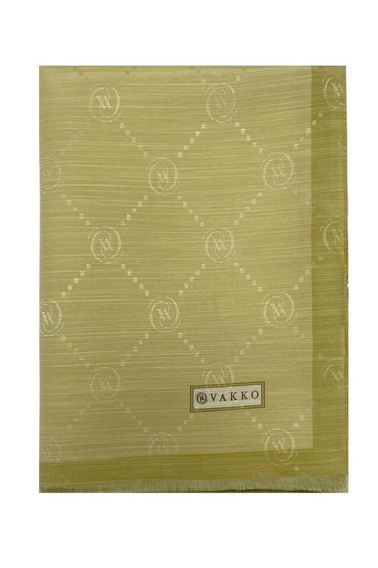Vakko Pamuk İpek Şal - Şeritli Monogram - Açık Yeşil