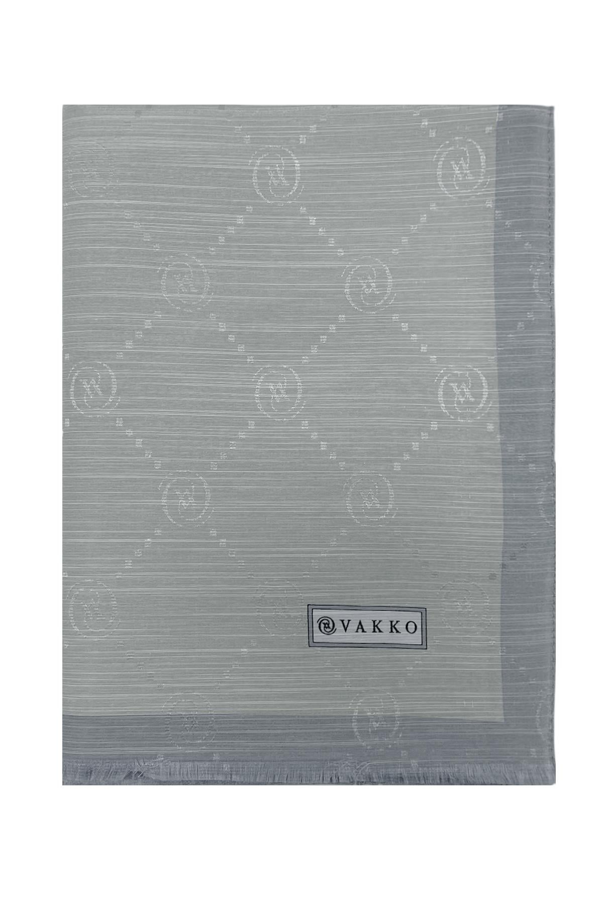 Vakko Pamuk İpek Şal - Şeritli Monogram - Gümüş