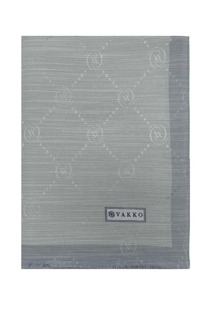 Vakko Pamuk İpek Şal - Şeritli Monogram - Gümüş