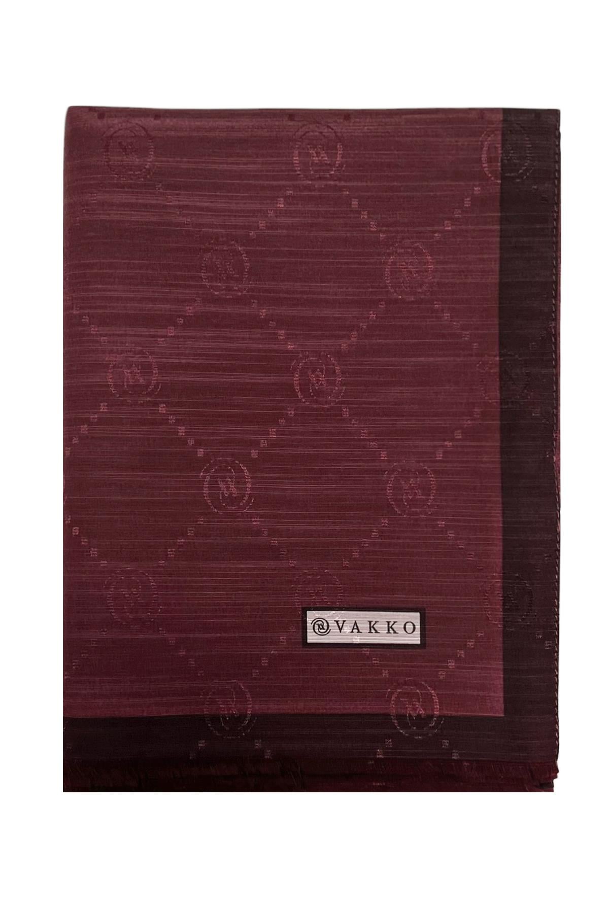 Vakko Pamuk İpek Şal - Şeritli Monogram - Bordo