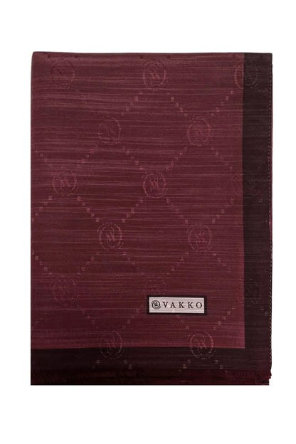 Vakko Pamuk İpek Şal - Şeritli Monogram - Bordo
