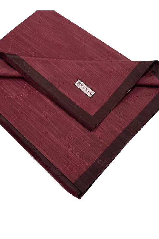 Vakko Pamuk İpek Şal - Şeritli Monogram - Bordo