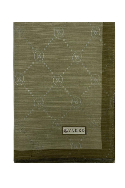 Vakko Pamuk İpek Şal - Şeritli Monogram - Haki