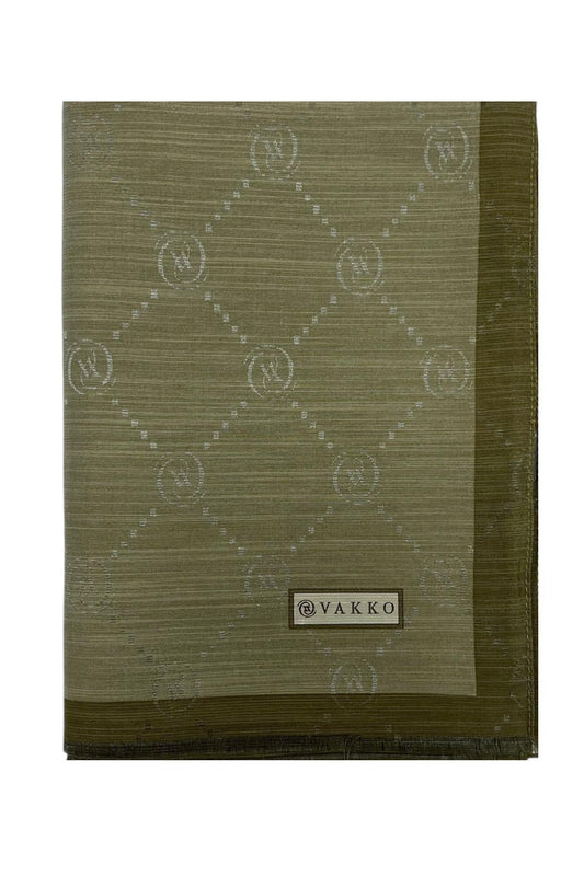 Vakko Pamuk İpek Şal - Şeritli Monogram - Haki