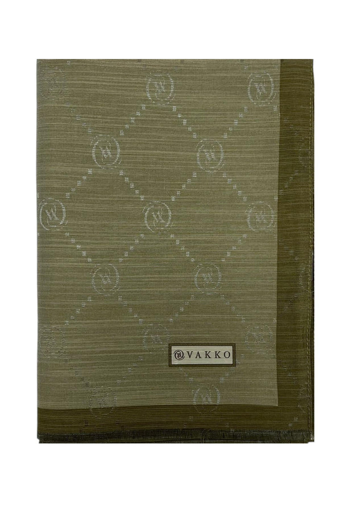 Vakko Pamuk İpek Şal - Şeritli Monogram - Haki