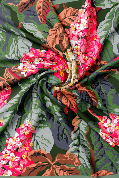 Vakko Twill İpek Eşarp - 4145-57 Yeşil Pembe