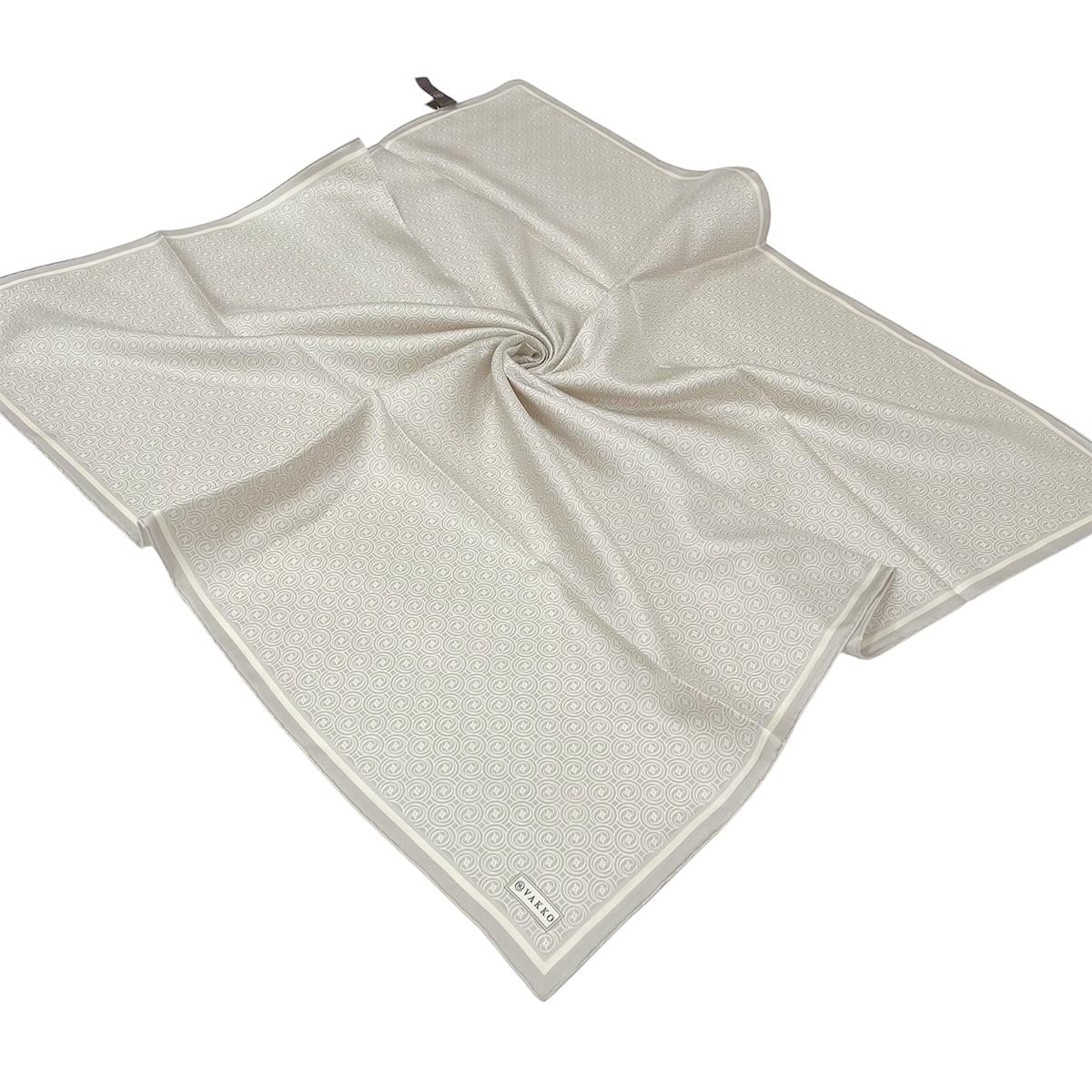 Vakko Twill İpek Eşarp - Helezon Monogram - Açık Taş Krem