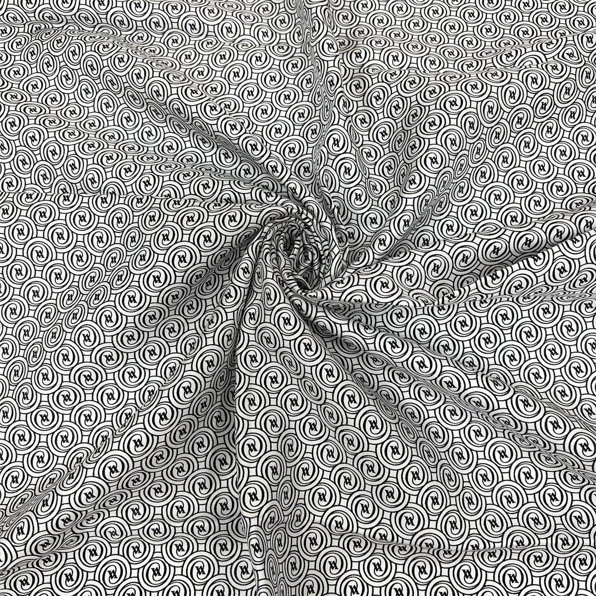 Vakko Twill İpek Eşarp - Helezon Monogram - Beyaz Siyah