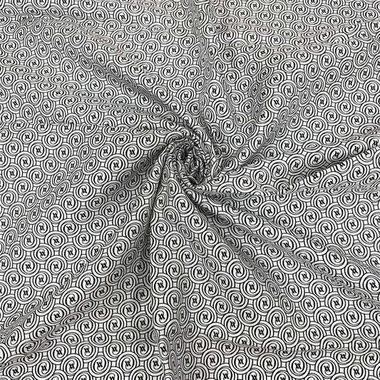 Vakko Twill İpek Eşarp - Helezon Monogram - Beyaz Siyah