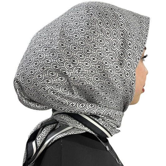 Vakko Twill İpek Eşarp - Helezon Monogram - Beyaz Siyah