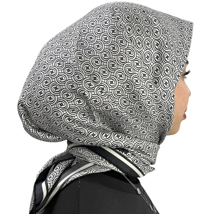 Vakko Twill İpek Eşarp - Helezon Monogram - Beyaz Siyah