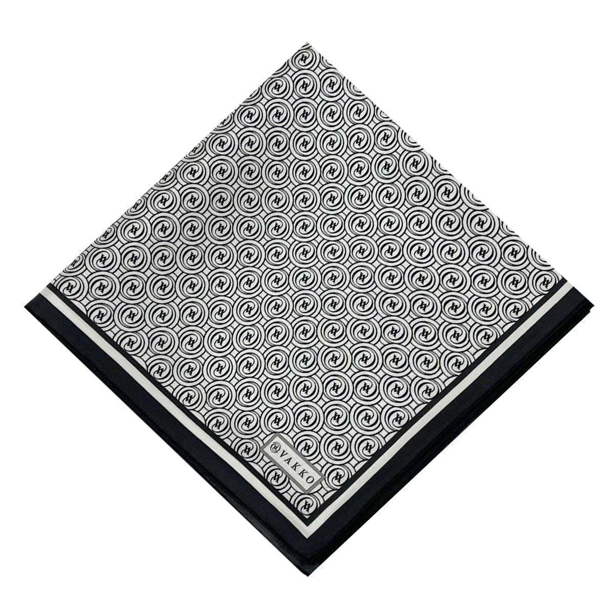 Vakko Twill İpek Eşarp - Helezon Monogram - Beyaz Siyah