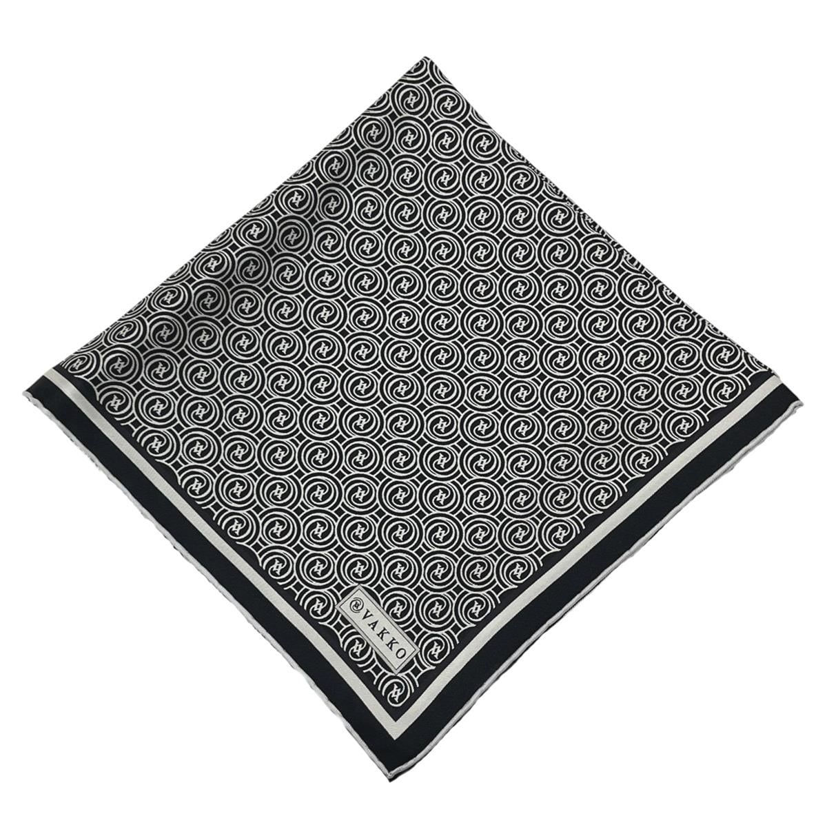 Vakko Twill İpek Eşarp - Helezon Monogram - Siyah Ekru