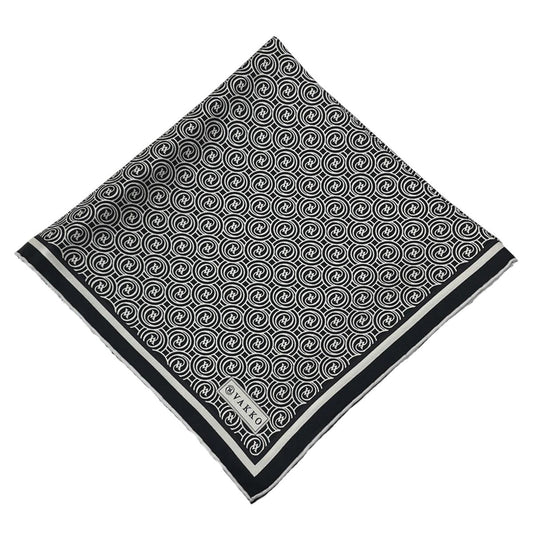 Vakko Twill İpek Eşarp - Helezon Monogram - Siyah Ekru