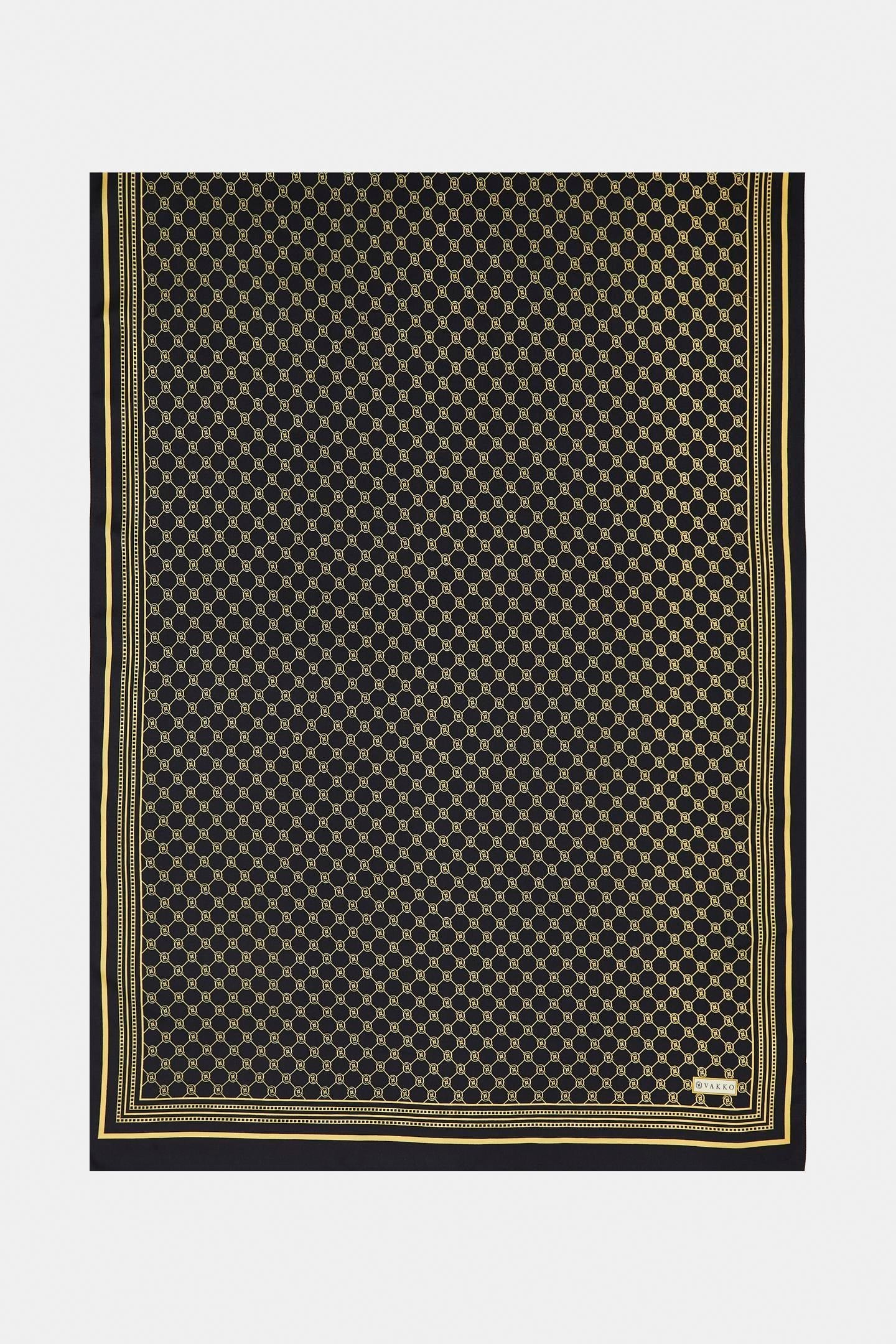 Vakko Twill İpek Şal - Özel Seri - Siyah Sarı