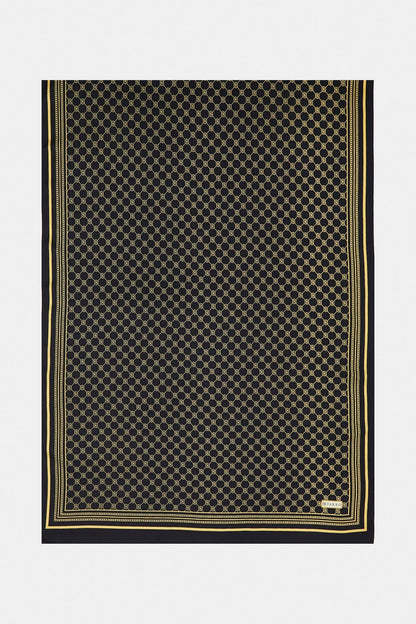 Vakko Twill İpek Şal - Özel Seri - Siyah Sarı
