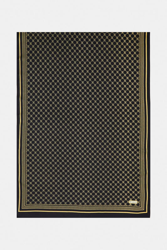 Vakko Twill İpek Şal - Özel Seri - Siyah Sarı