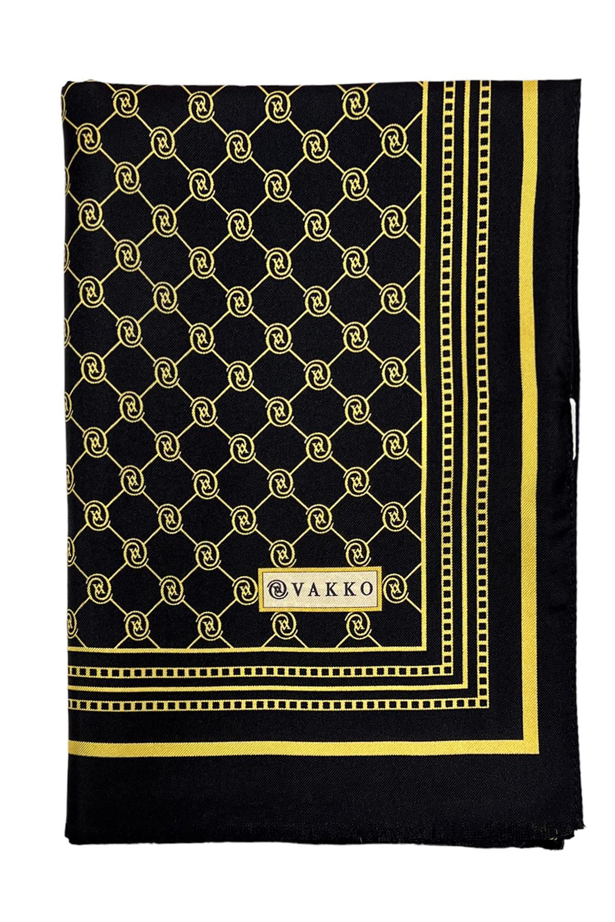 Vakko Twill İpek Şal - Özel Seri - Siyah Sarı