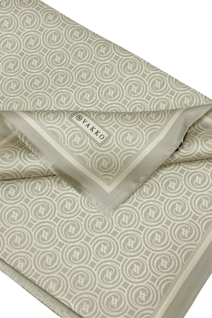 Vakko Twill İpek Şal - Helezon Monogram - Açık Taş Krem