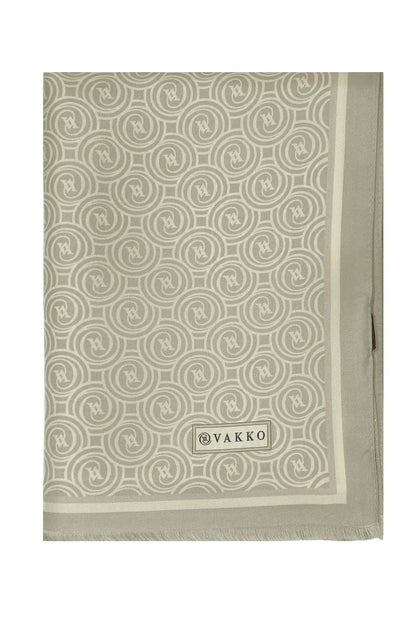 Vakko Twill İpek Şal - Helezon Monogram - Açık Taş Krem