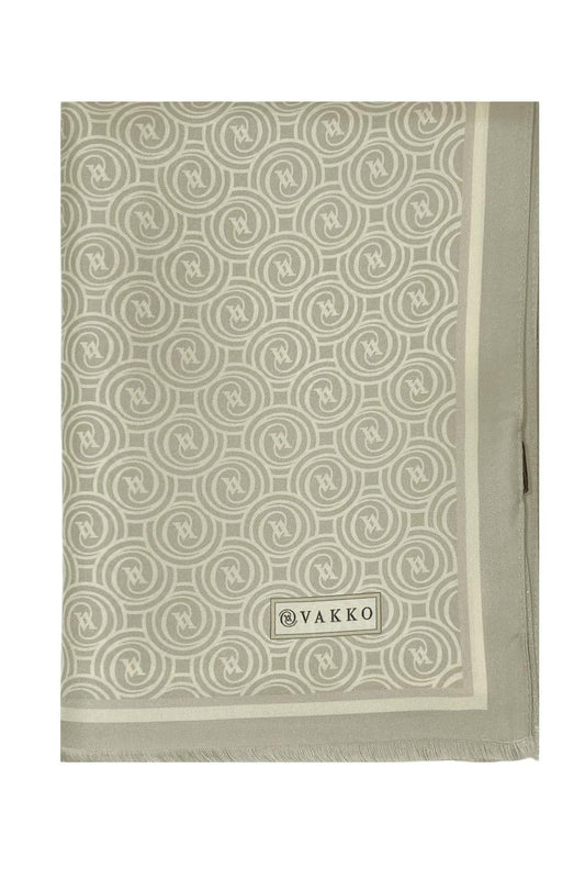 Vakko Twill İpek Şal - Helezon Monogram - Açık Taş Krem