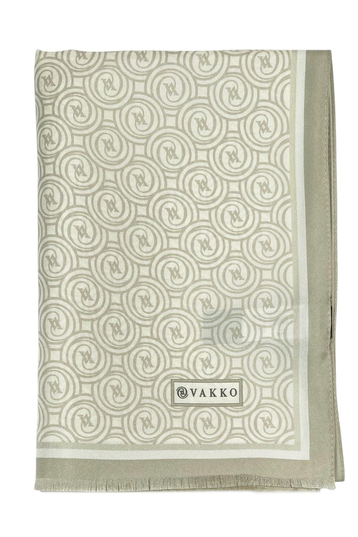Vakko Twill İpek Şal - Helezon Monogram - Bej