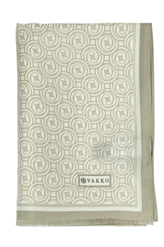 Vakko Twill İpek Şal - Helezon Monogram - Bej