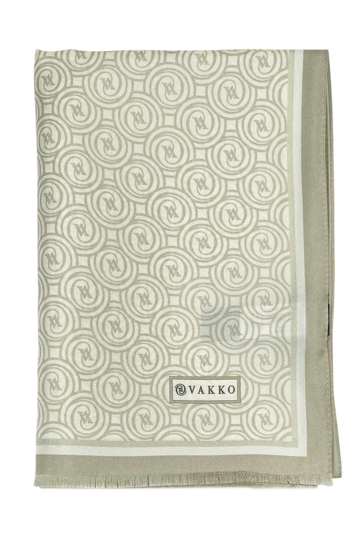 Vakko Twill İpek Şal - Helezon Monogram - Bej