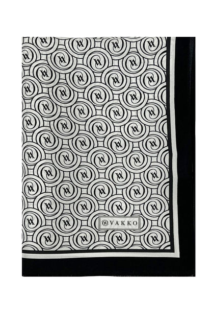 Vakko Twill İpek Şal - Helezon Monogram - Beyaz Siyah