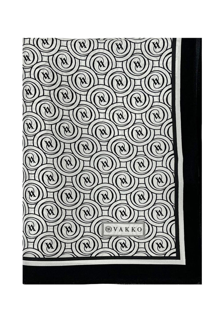 Vakko Twill İpek Şal - Helezon Monogram - Beyaz Siyah