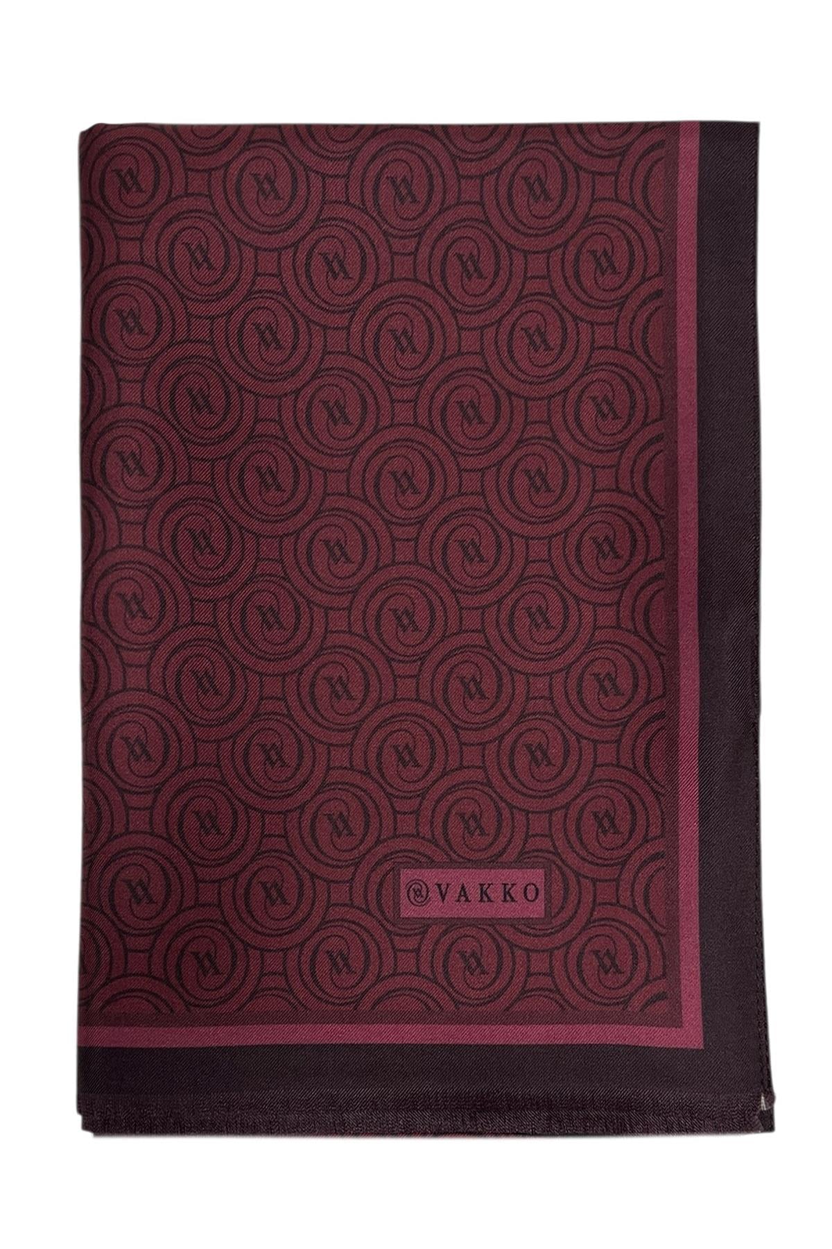 Vakko Twill İpek Şal - Helezon Monogram - Bordo