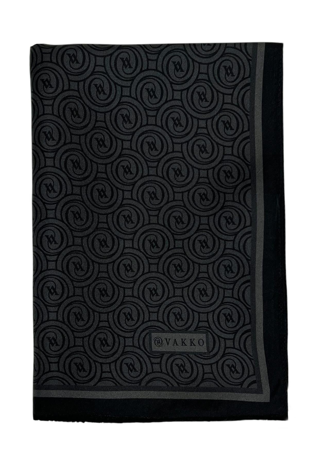 Vakko Twill İpek Şal - Helezon Monogram - Füme
