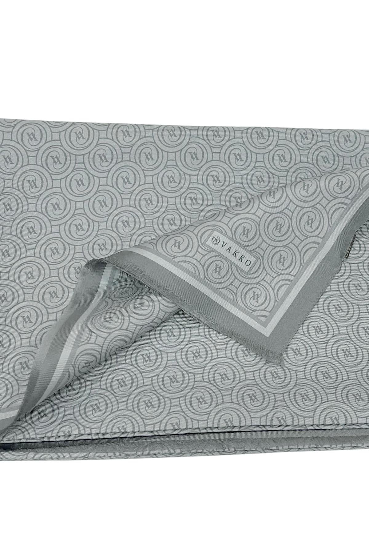 Vakko Twill İpek Şal - Helezon Monogram - Gri Füme