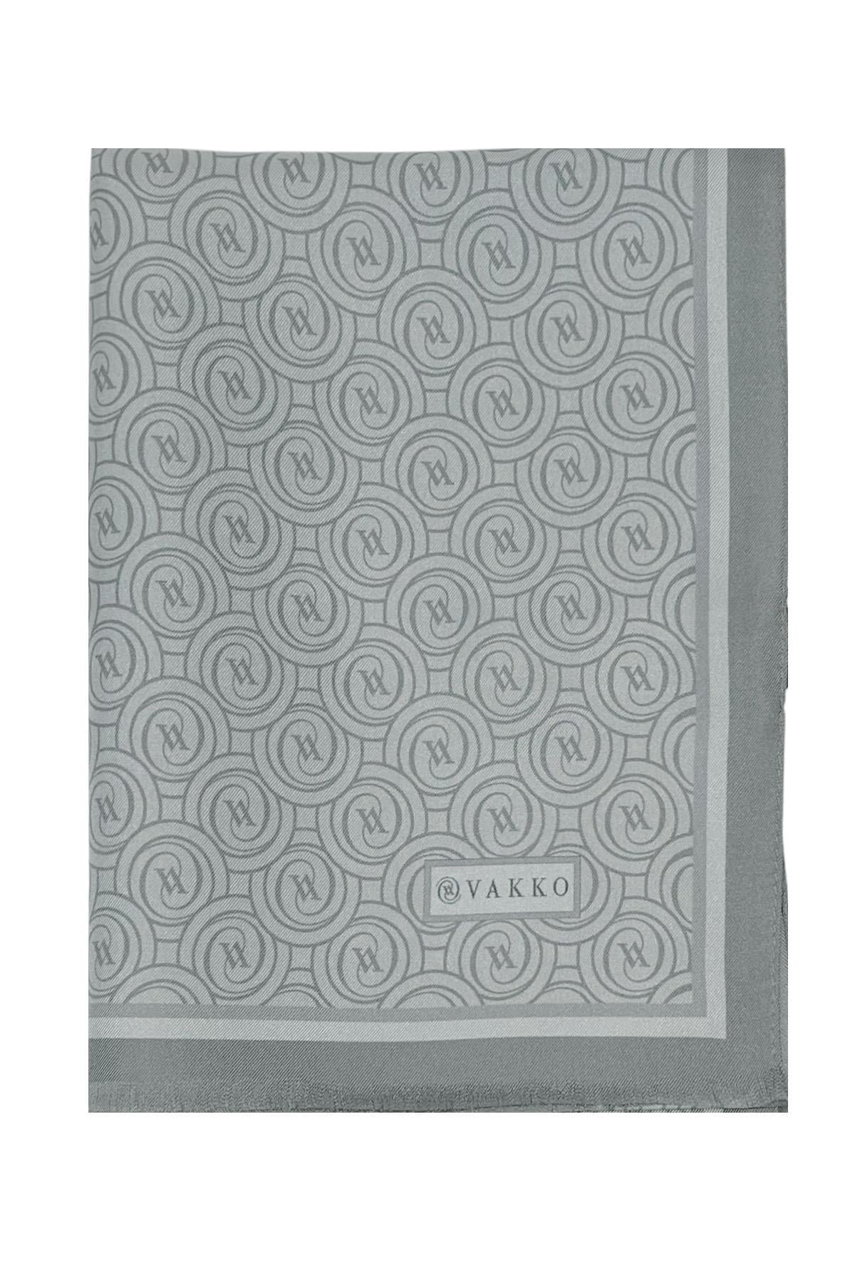 Vakko Twill İpek Şal - Helezon Monogram - Gri Füme