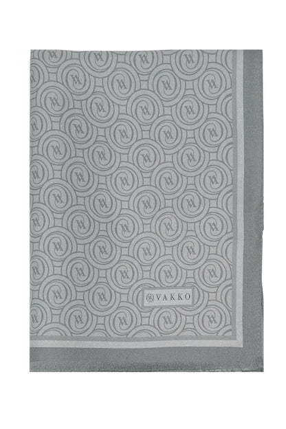 Vakko Twill İpek Şal - Helezon Monogram - Gri Füme