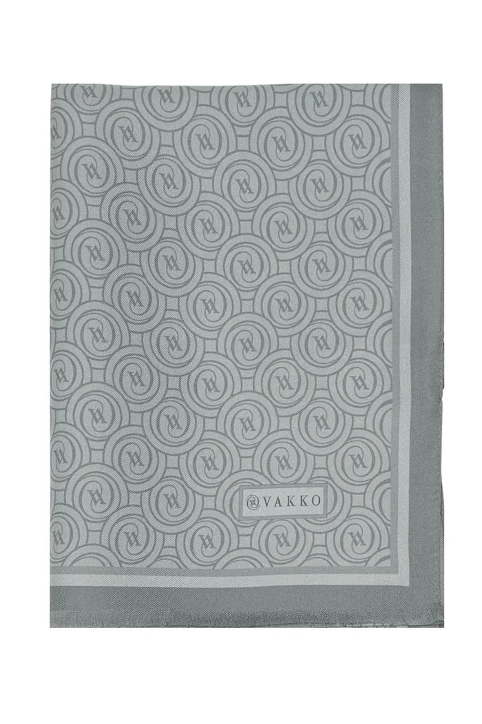 Vakko Twill İpek Şal - Helezon Monogram - Gri Füme