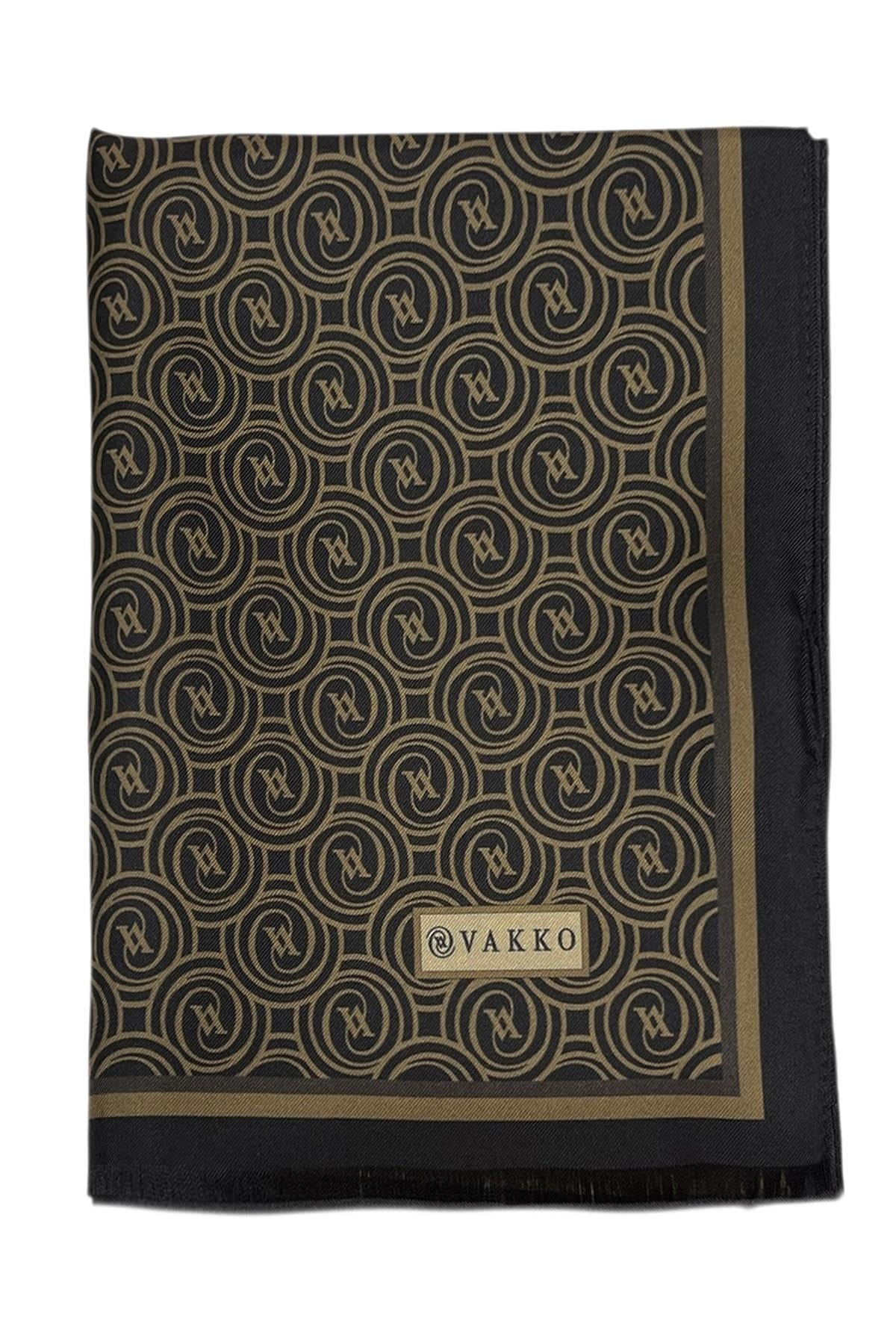 Vakko Twill İpek Şal - Helezon Monogram - Kahve Gold